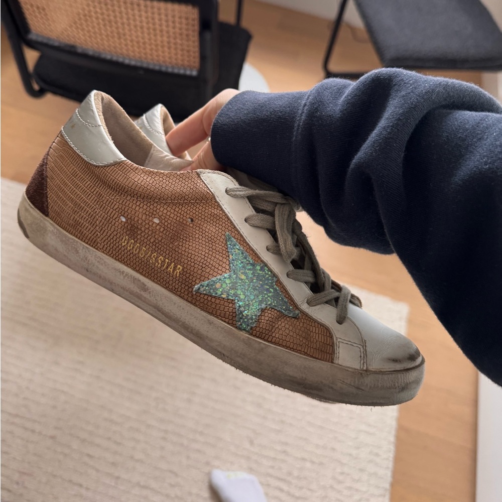 Golden Goose Sneaker Superstar in Brown and Light Blue Glitter, size 39 - Picture 7 of 9